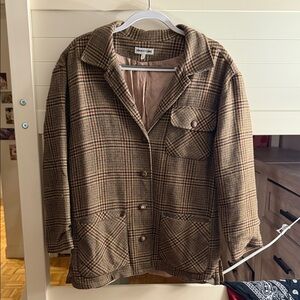 Plaid Button-Up Jacket - Brown Tan Check
